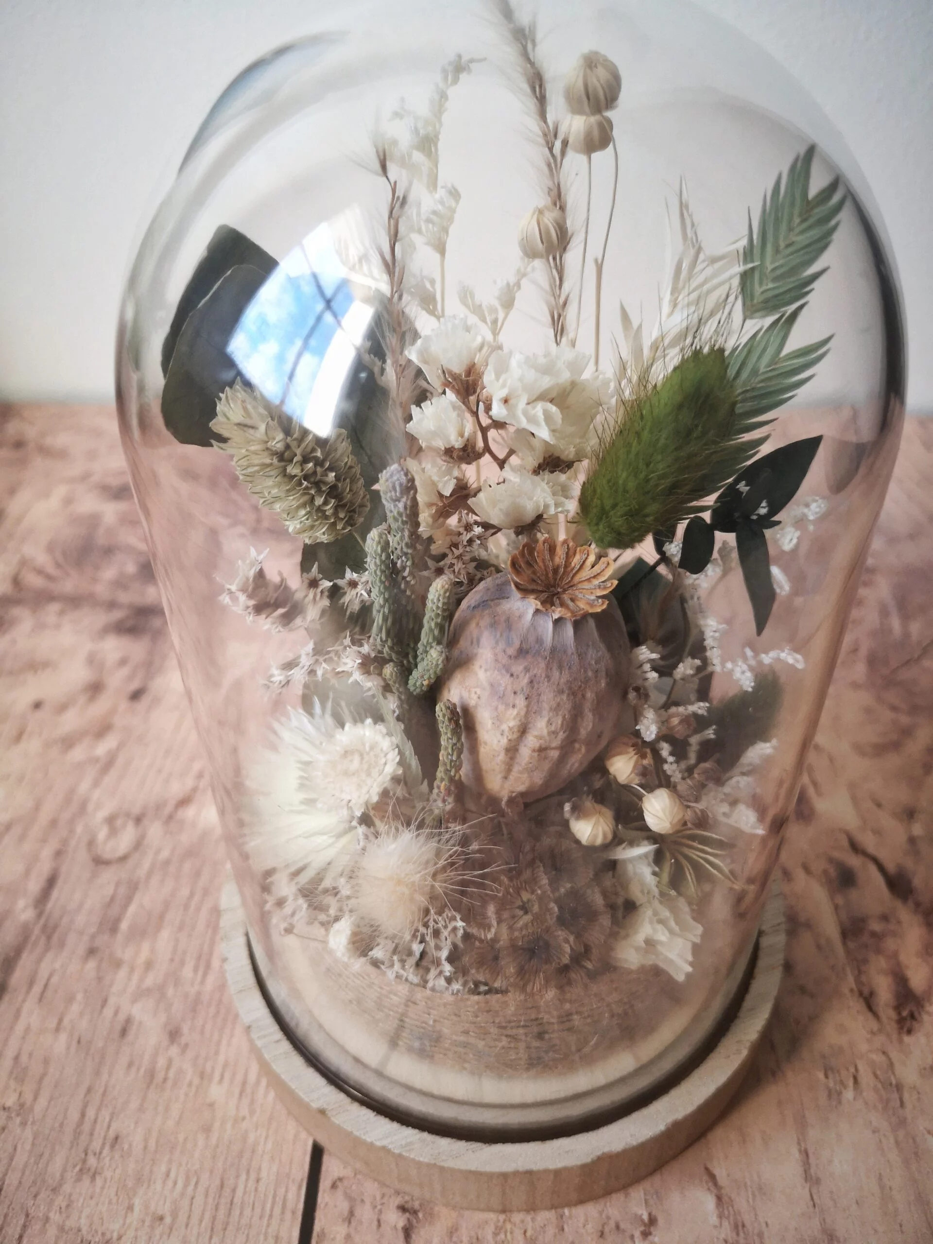 Cloche de fleurs séchées verte - “Galathée” – Image 3