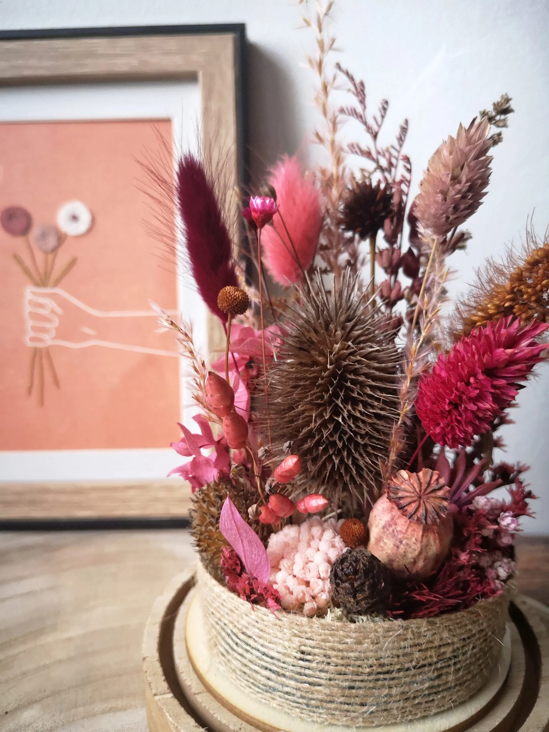 Cloche de fleurs séchées Rose et Marron – “Galathée” – Image 3