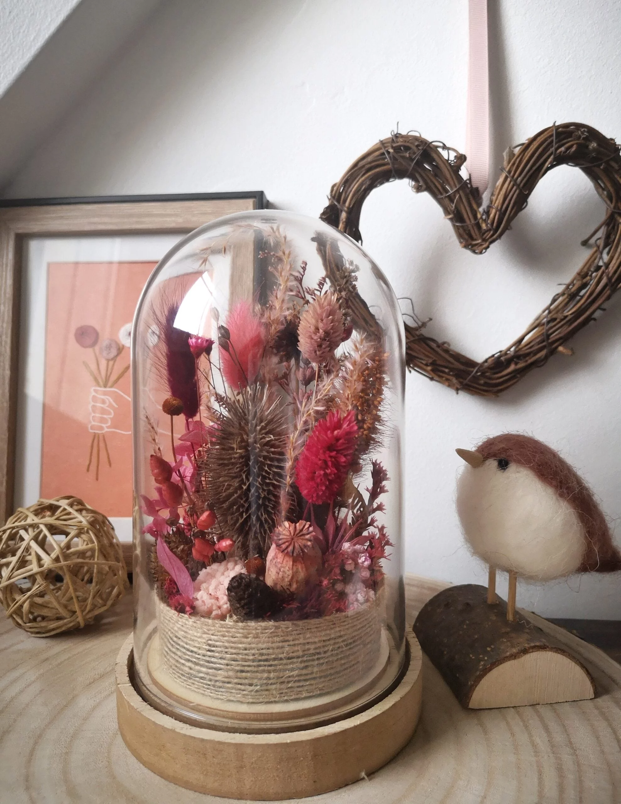 Cloche de fleurs séchées Rose et Marron – “Galathée” – Image 2