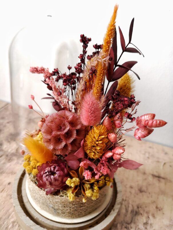 Cloche de fleurs séchées Rose/Moutarde - "Galathée" – Image 3