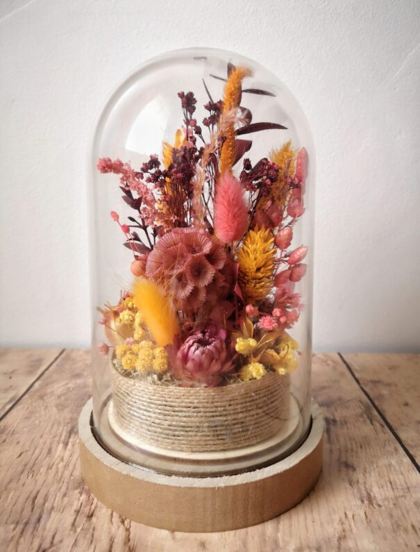 Cloche de fleurs séchées Rose/Moutarde - "Galathée" – Image 4