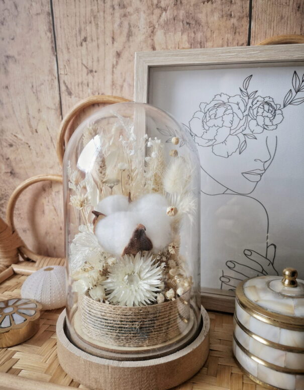Cloche de fleurs séchées blanche – “Galathée” – Image 3