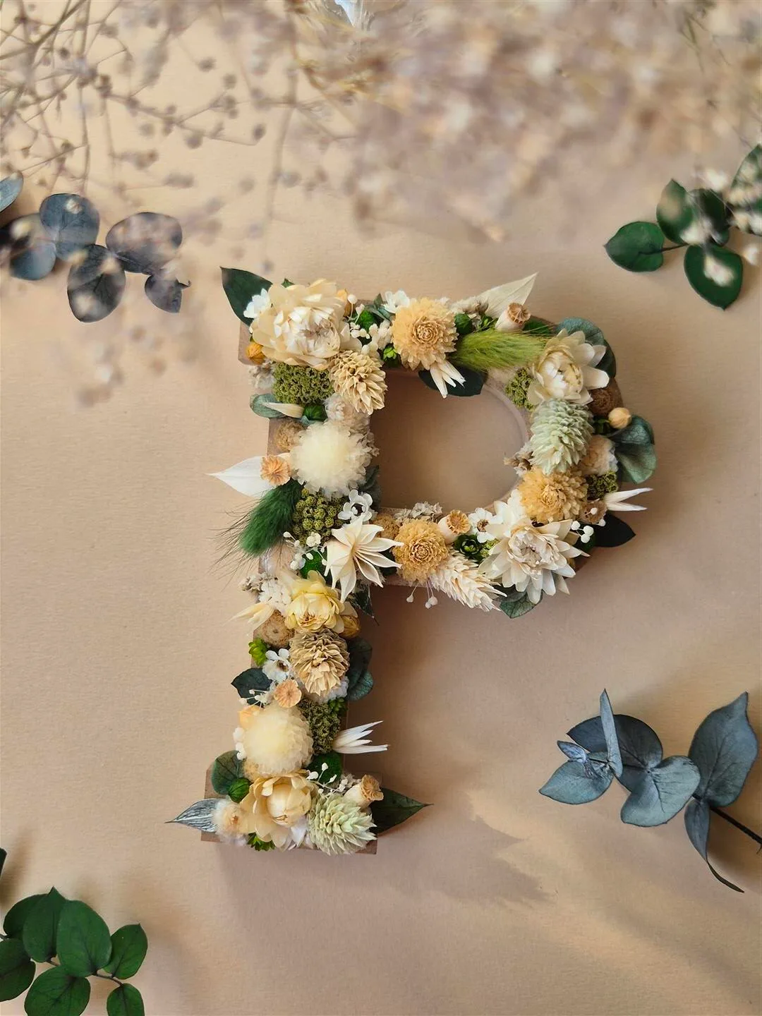 Lettre fleurie en bois, initiale en fleurs séchées sur mesure - "Floréal" – Image 3