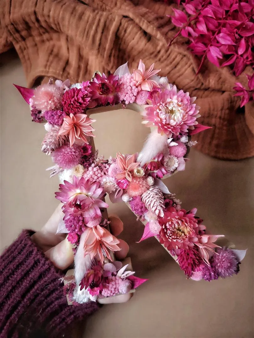 Lettre fleurie en bois, initiale en fleurs séchées sur mesure - "Floréal" – Image 2