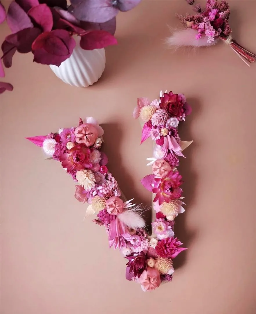 Lettre fleurie en bois, initiale en fleurs séchées sur mesure - "Floréal" – Image 12