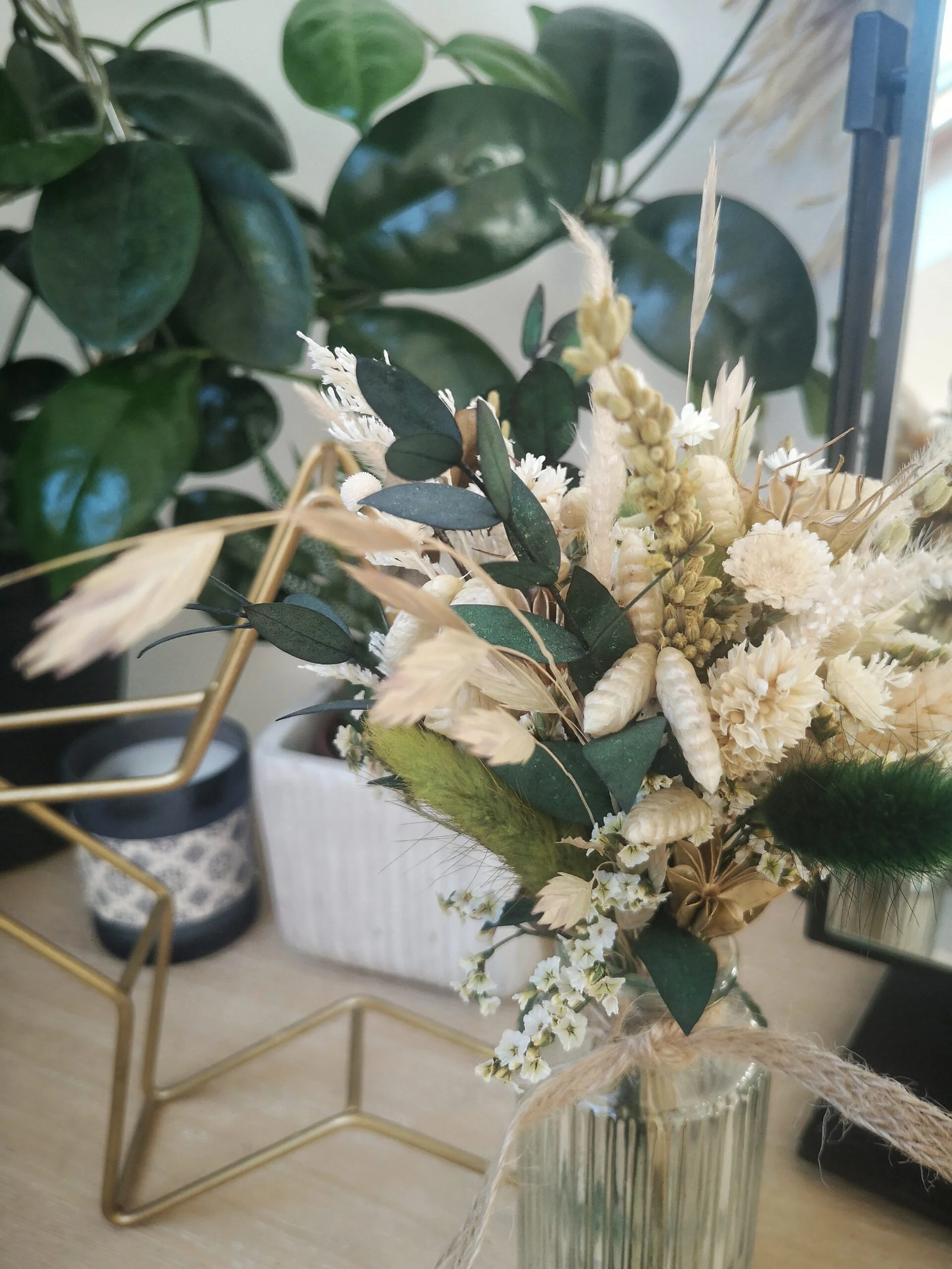 Petit bouquet de fleurs séchées Vert avec vase - "Primavera" – Image 10