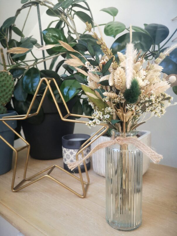 Petit bouquet de fleurs séchées Vert avec vase - "Primavera" – Image 2