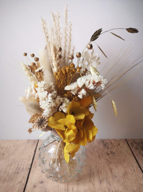 Petit bouquet de fleurs séchées Jaune, blanc et doré – Image 3