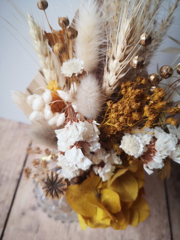 Petit bouquet de fleurs séchées Jaune, blanc et doré – Image 8