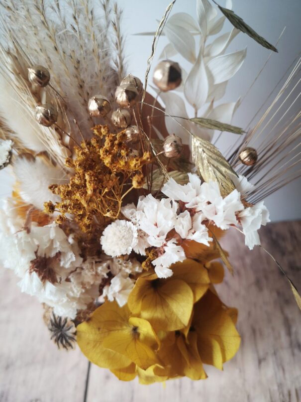 Petit bouquet de fleurs séchées Jaune, blanc et doré – Image 4