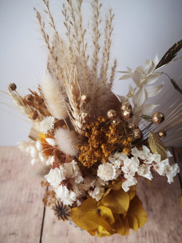 Petit bouquet de fleurs séchées Jaune, blanc et doré – Image 7