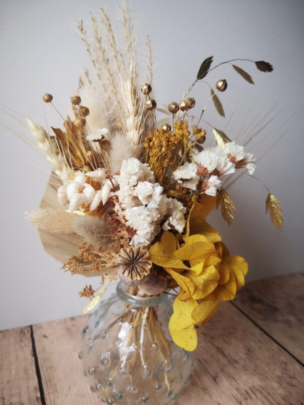 Petit bouquet de fleurs séchées Jaune, blanc et doré – Image 6