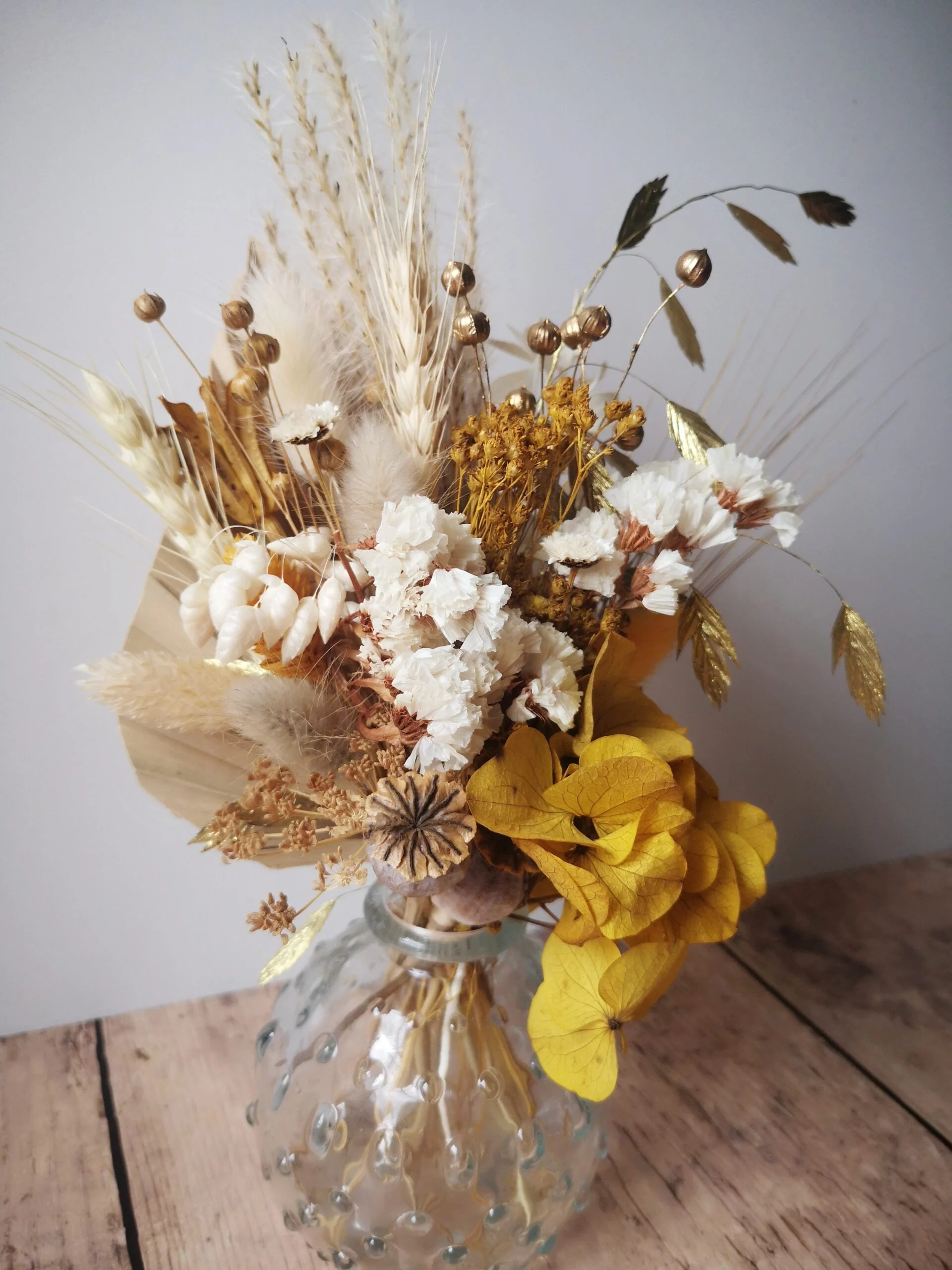 Petit bouquet de fleurs séchées Jaune, blanc et doré – Image 6