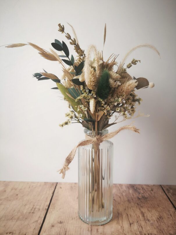 Petit bouquet de fleurs séchées Vert avec vase - "Primavera" – Image 3