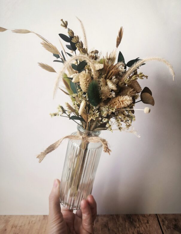 Petit bouquet de fleurs séchées Vert avec vase - "Primavera" – Image 11