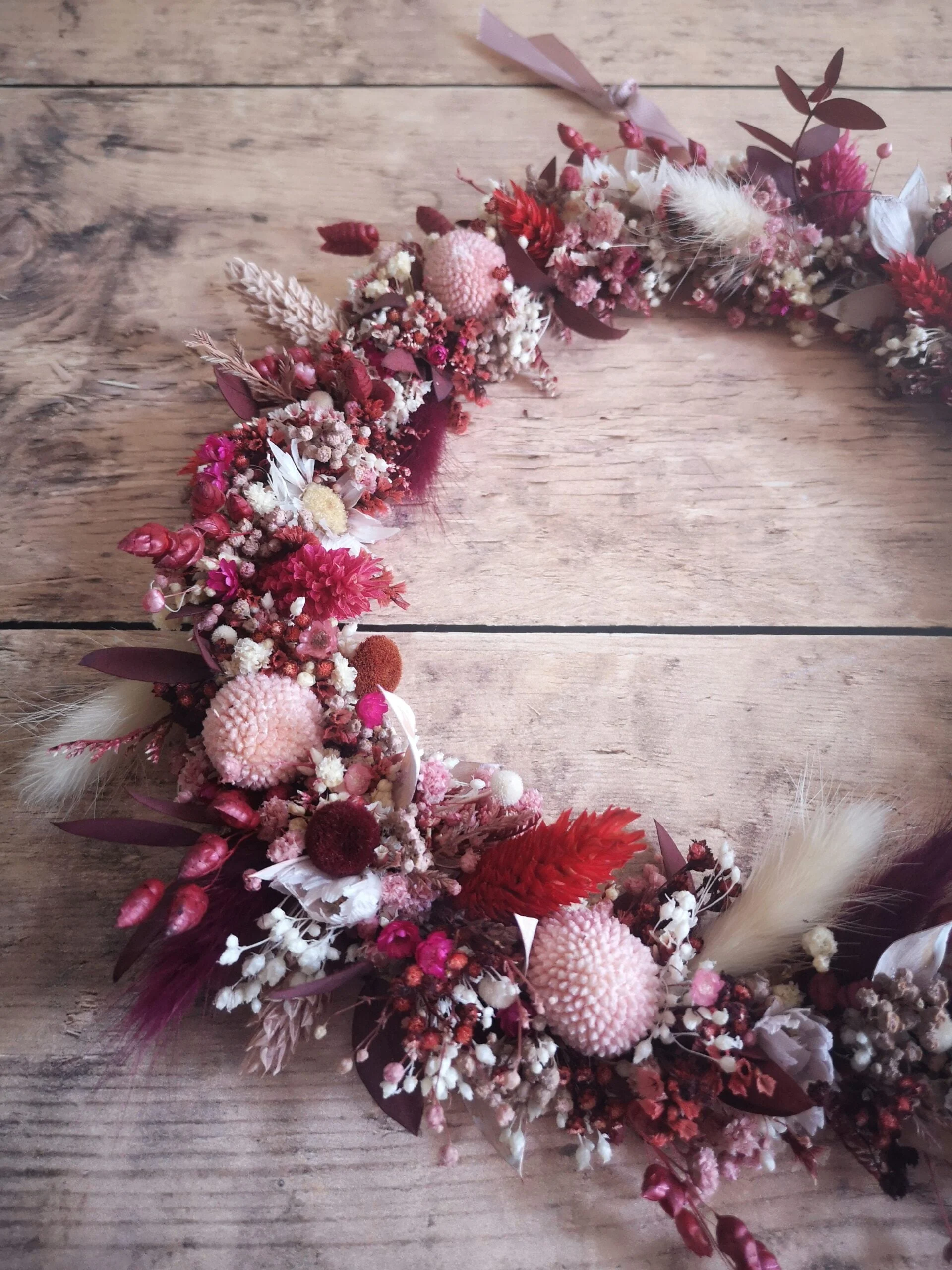 Couronne de fleurs séchées Rose, rouge, crème - "Printania" – Image 6