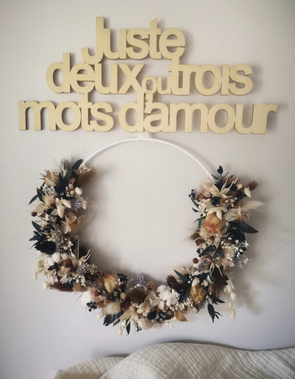 Couronne de fleurs séchées Bleue, abricot, marron, blanche - "Printania" – Image 6