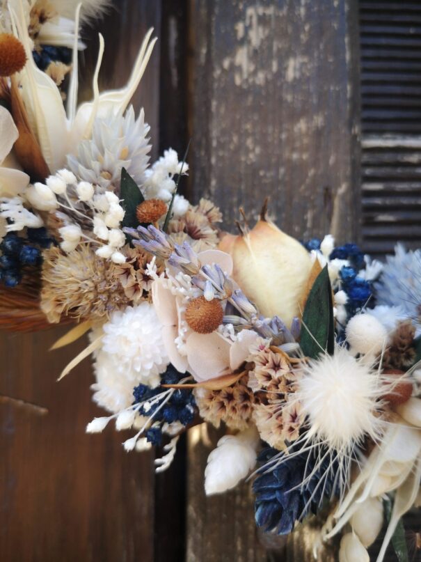 Couronne de fleurs séchées Bleue, abricot, marron, blanche - "Printania" – Image 9