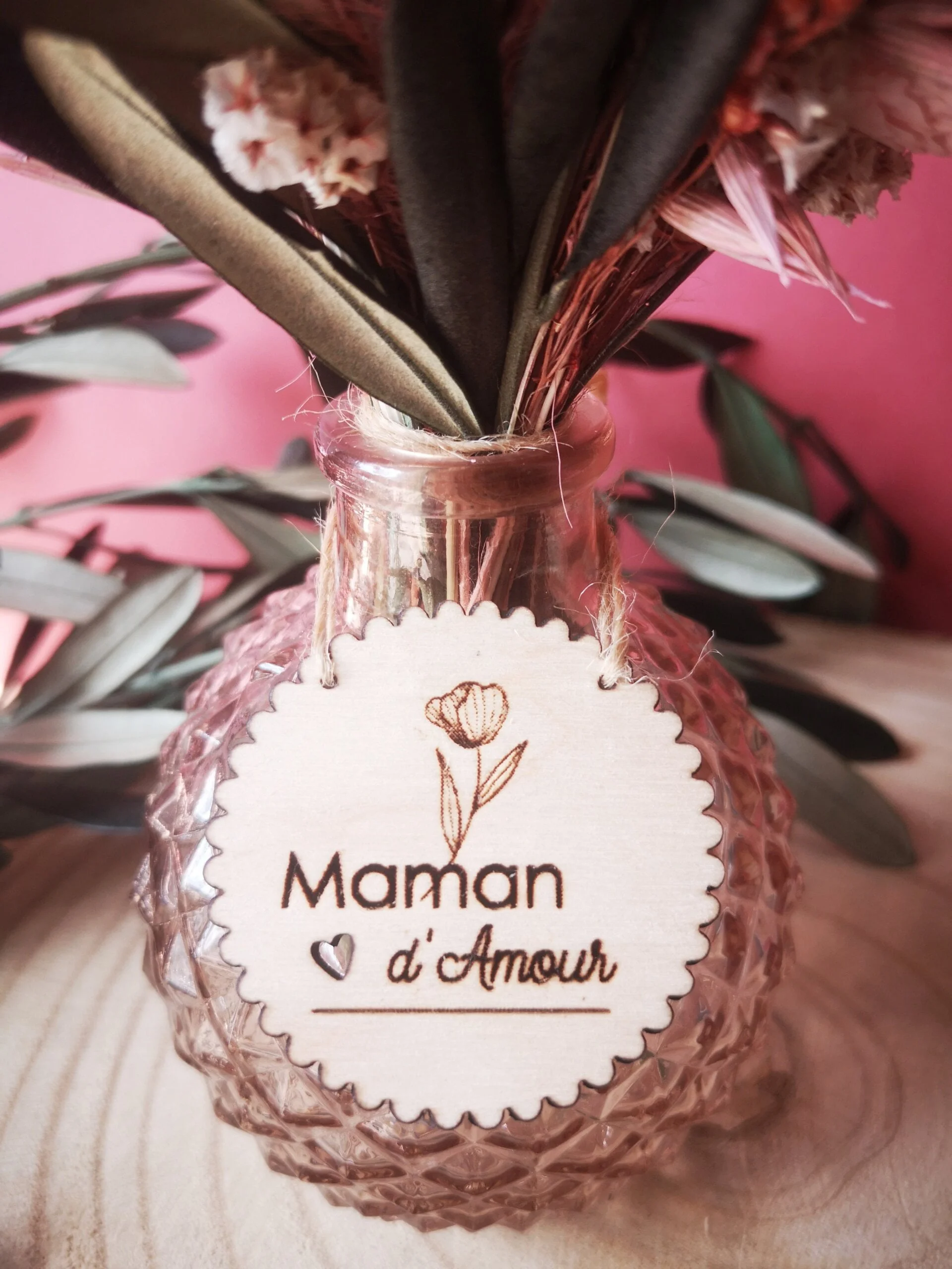 Petit bouquet de fleurs séchées rose blanc et vert avec vase - "Primavera" – Image 8