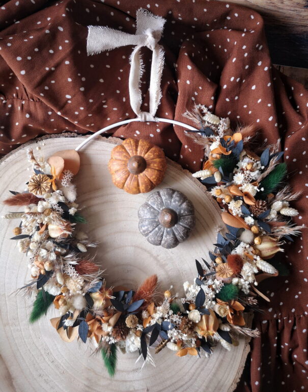 Couronne de fleurs séchées Terracotta, verte, crème – “Printania” – Image 8
