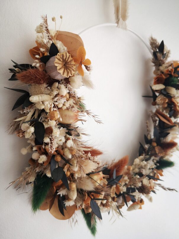 Couronne de fleurs séchées Terracotta, verte, crème – “Printania” – Image 7