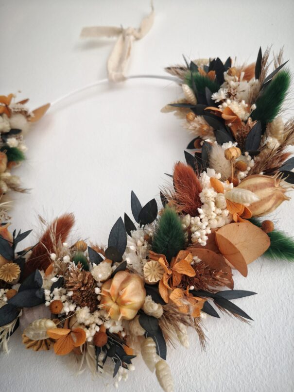 Couronne de fleurs séchées Terracotta, verte, crème – “Printania” – Image 3