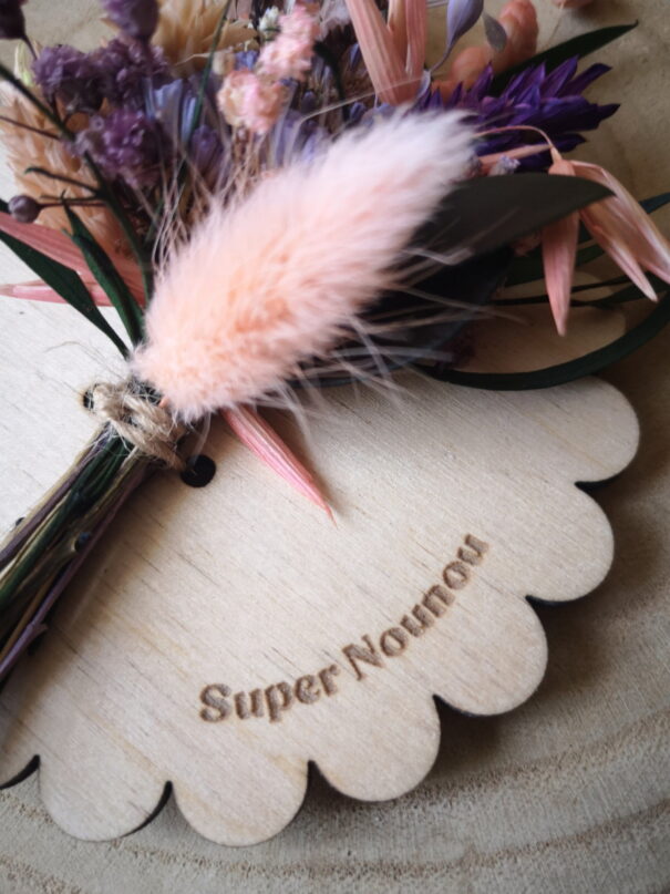 Aimant mini bouquet de fleurs séchées sur support en bois (cadeau pour nounou) – Image 5