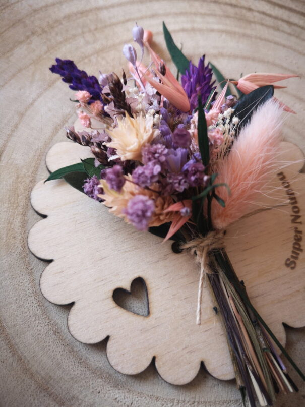 Aimant mini bouquet de fleurs séchées sur support en bois (cadeau pour nounou) – Image 3