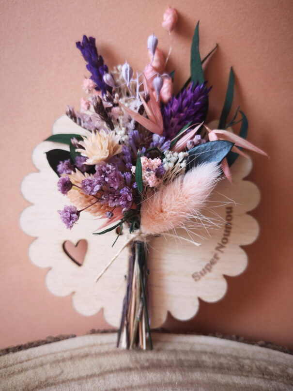 Aimant mini bouquet de fleurs séchées sur support en bois (cadeau pour nounou) – Image 7