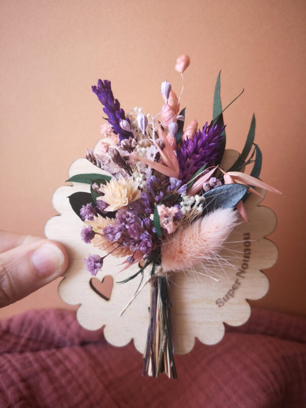 Aimant mini bouquet de fleurs séchées sur support en bois (cadeau pour nounou) – Image 6