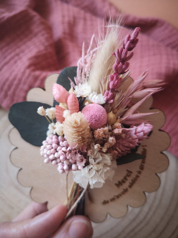 Aimant mini bouquet de fleurs séchées sur support en bois (cadeau pour nounou) – Image 12