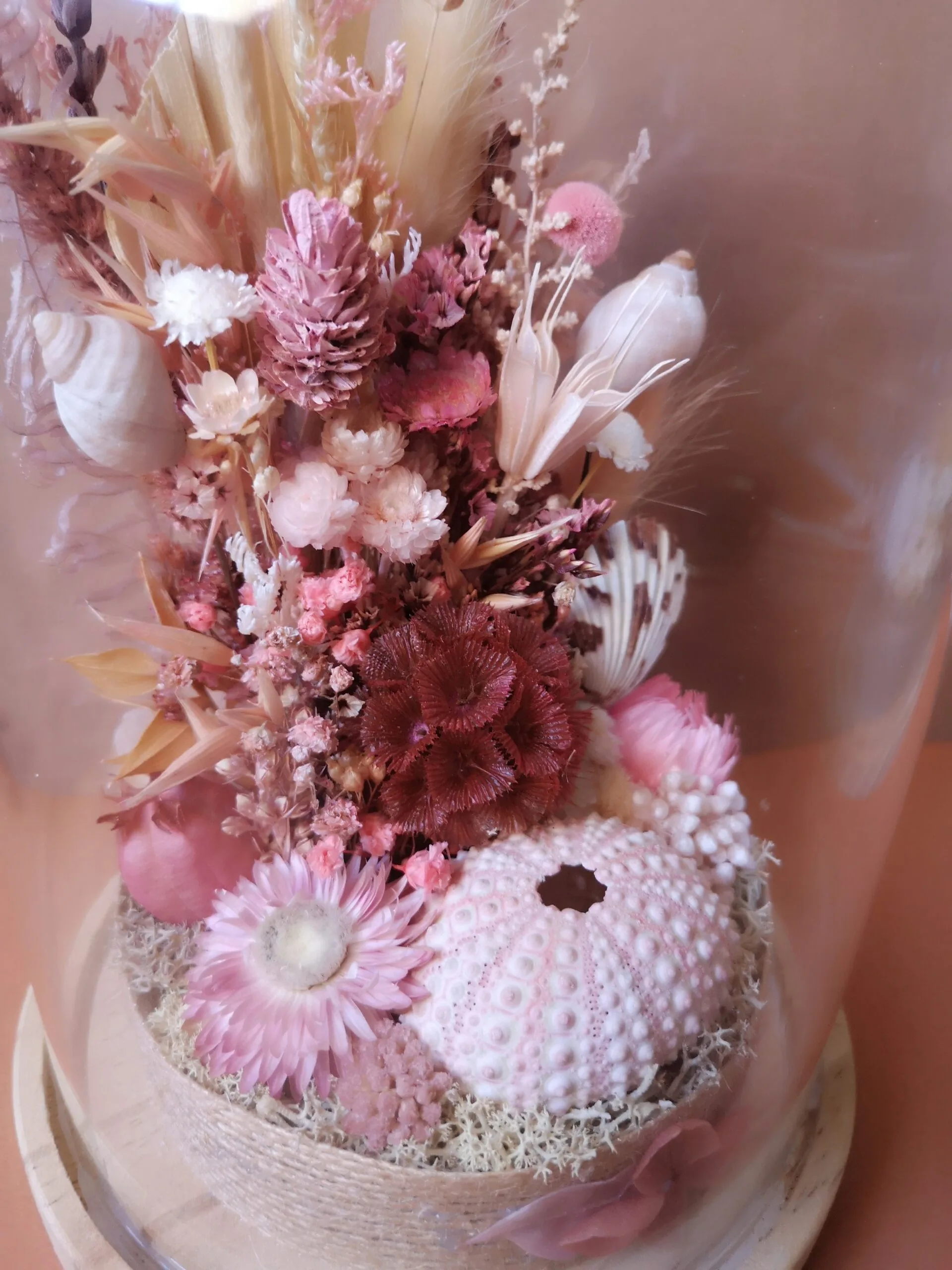 Fleurs séchées sous cloche en verre avec coquillages - "Fleurs des Sables" – Image 7