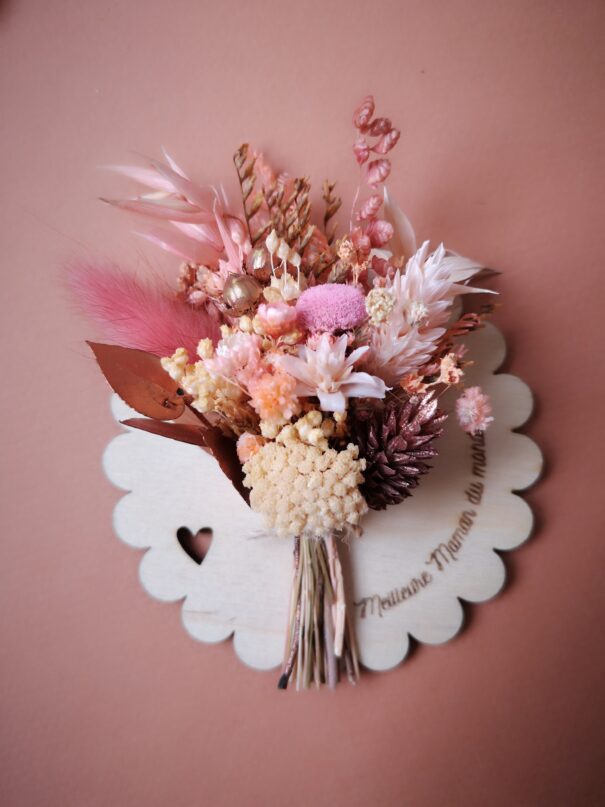 Aimant mini bouquet de fleurs séchées sur support en bois avec phrase inspirante - "Eole" – Image 9