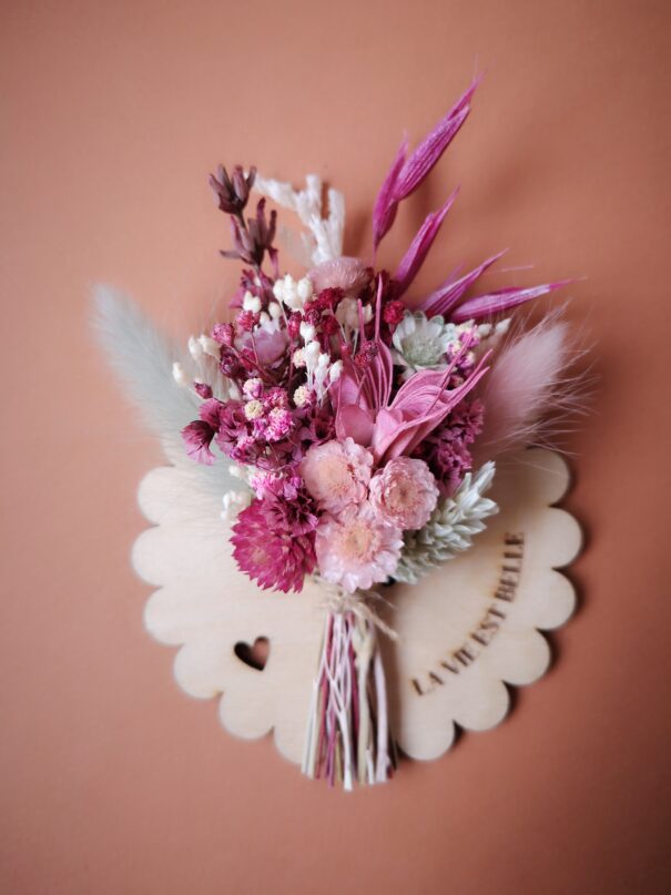 Aimant mini bouquet de fleurs séchées sur support en bois avec phrase inspirante - "Eole" – Image 11