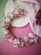 Couronne de fleurs séchées blanc, beige, chocolat, – “Printania” – Image 5