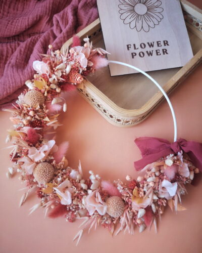 Couronnes de fleur séchées artisanales, créations artisanales Rose Mai