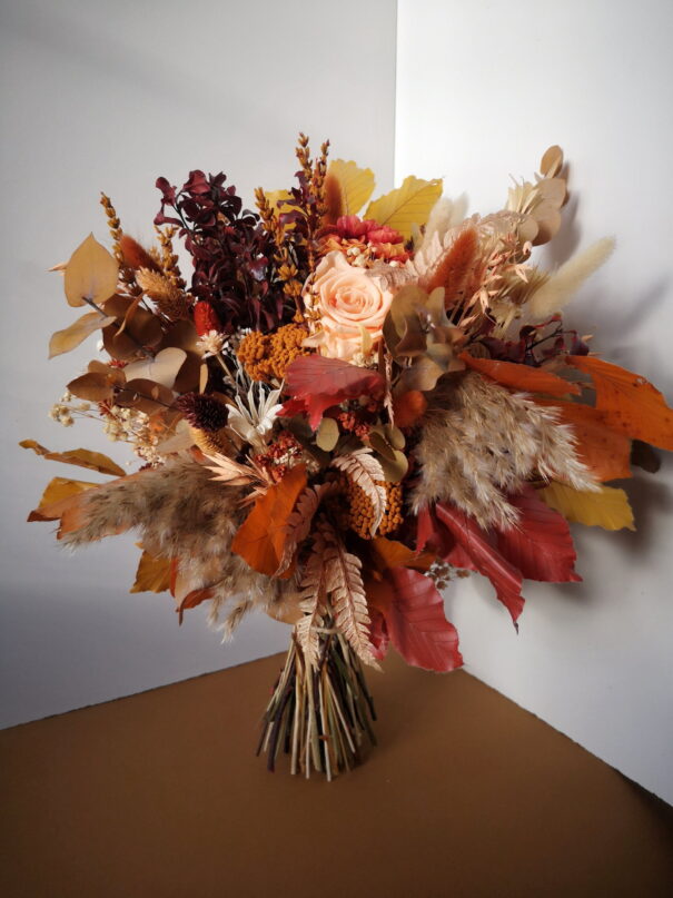 Gros bouquet de fleurs séchées et stabilisées teintes automnales – Image 2