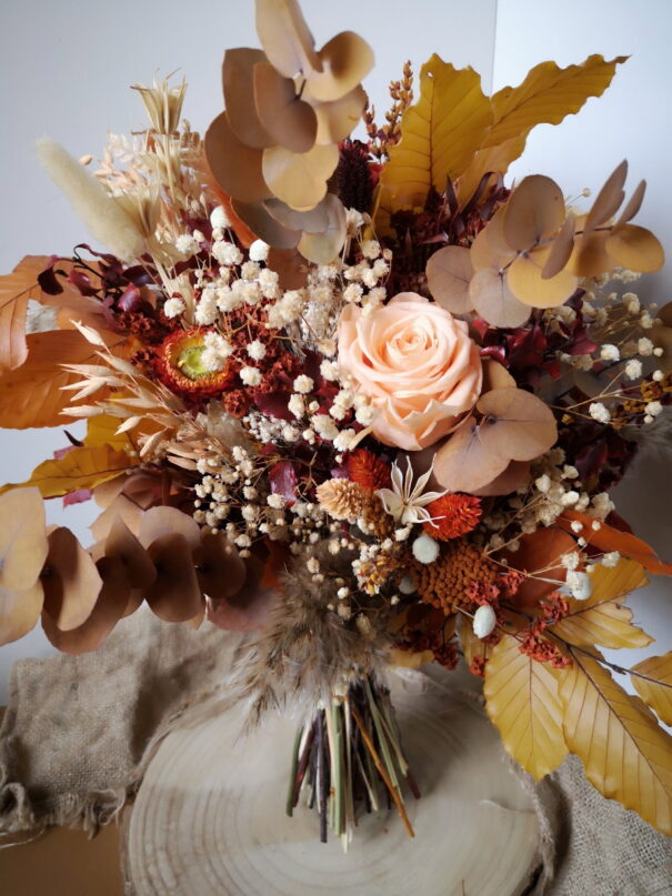 Gros bouquet de fleurs séchées et stabilisées teintes automnales – Image 4