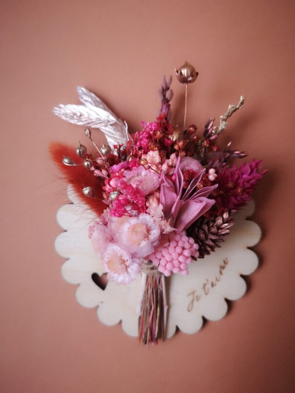 Aimant mini bouquet de fleurs séchées sur support en bois avec phrase inspirante - "Eole" – Image 17