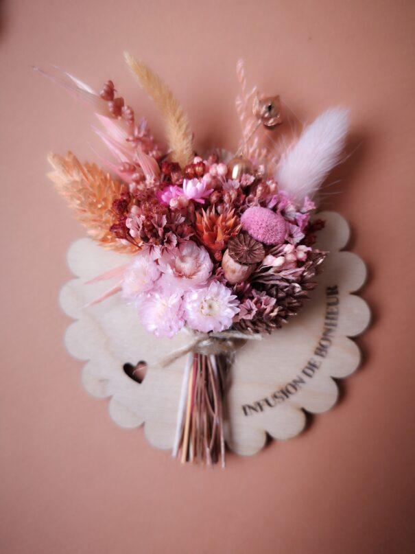 Aimant mini bouquet de fleurs séchées sur support en bois avec phrase inspirante - "Eole" – Image 7