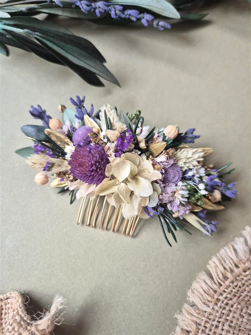 Peigne pour cheveux en fleurs séchées sur mesure – Image 14