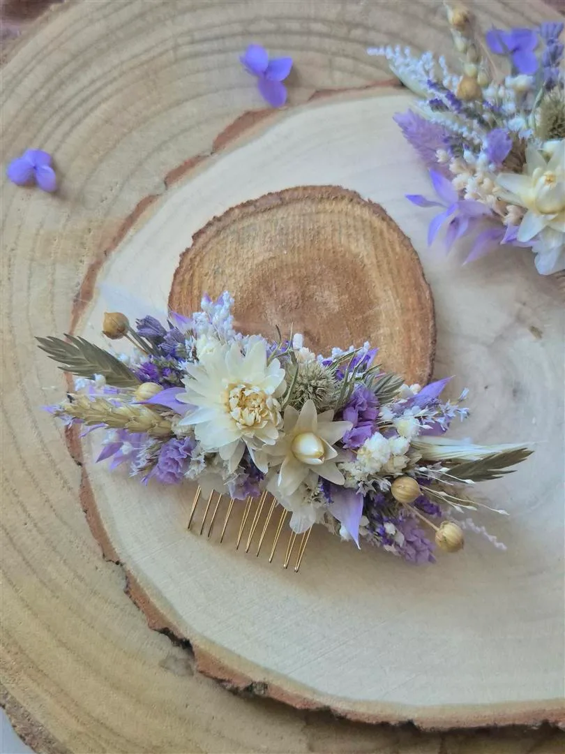 Peigne pour cheveux en fleurs séchées sur mesure – Image 15