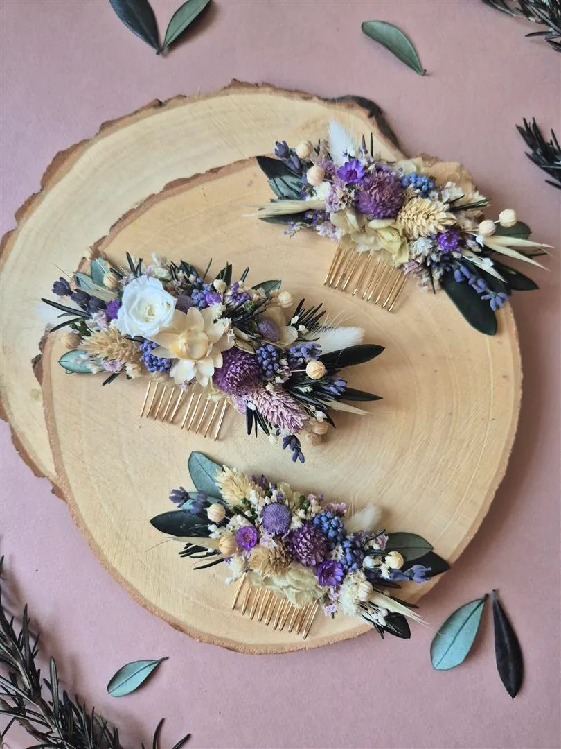 Peigne pour cheveux en fleurs séchées sur mesure – Image 11