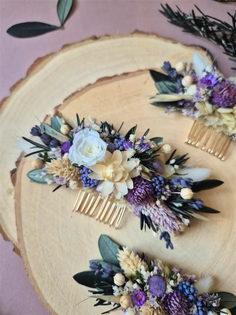 Peigne pour cheveux en fleurs séchées sur mesure – Image 2