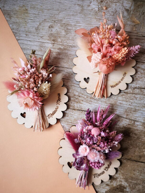 Aimant mini bouquet fleurs séchées sur support en bois (cadeau pour mamies) – Image 2