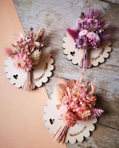 Aimant mini bouquet fleurs séchées sur support en bois (cadeau pour mamies)