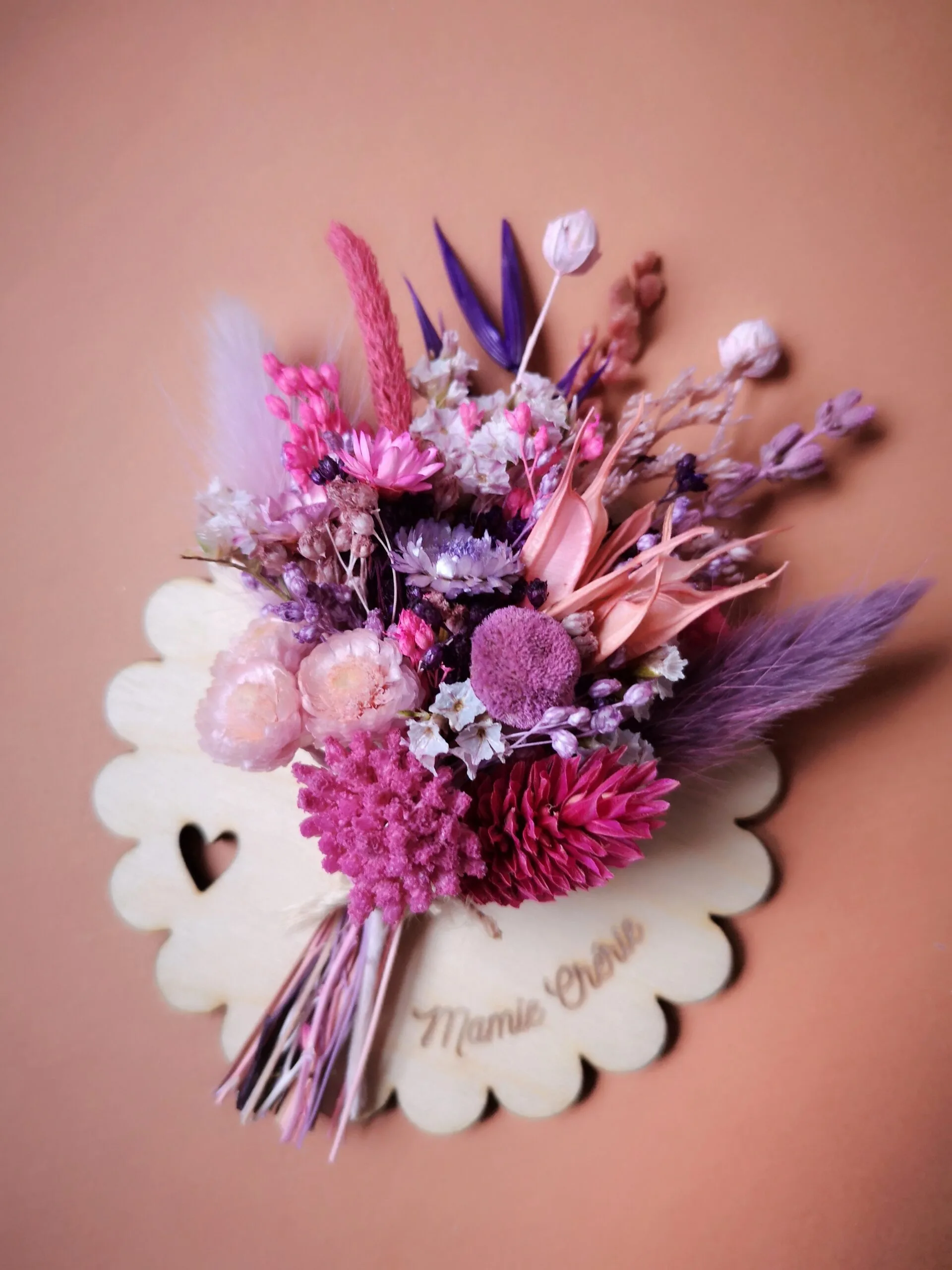 Aimant mini bouquet fleurs séchées sur support en bois (cadeau pour mamies) – Image 5