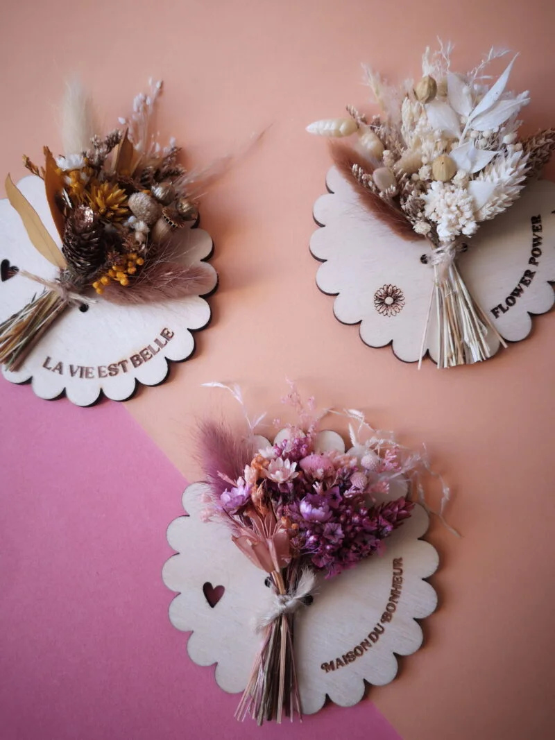 Magnets fleuris, aimants ornés de fleurs séchées