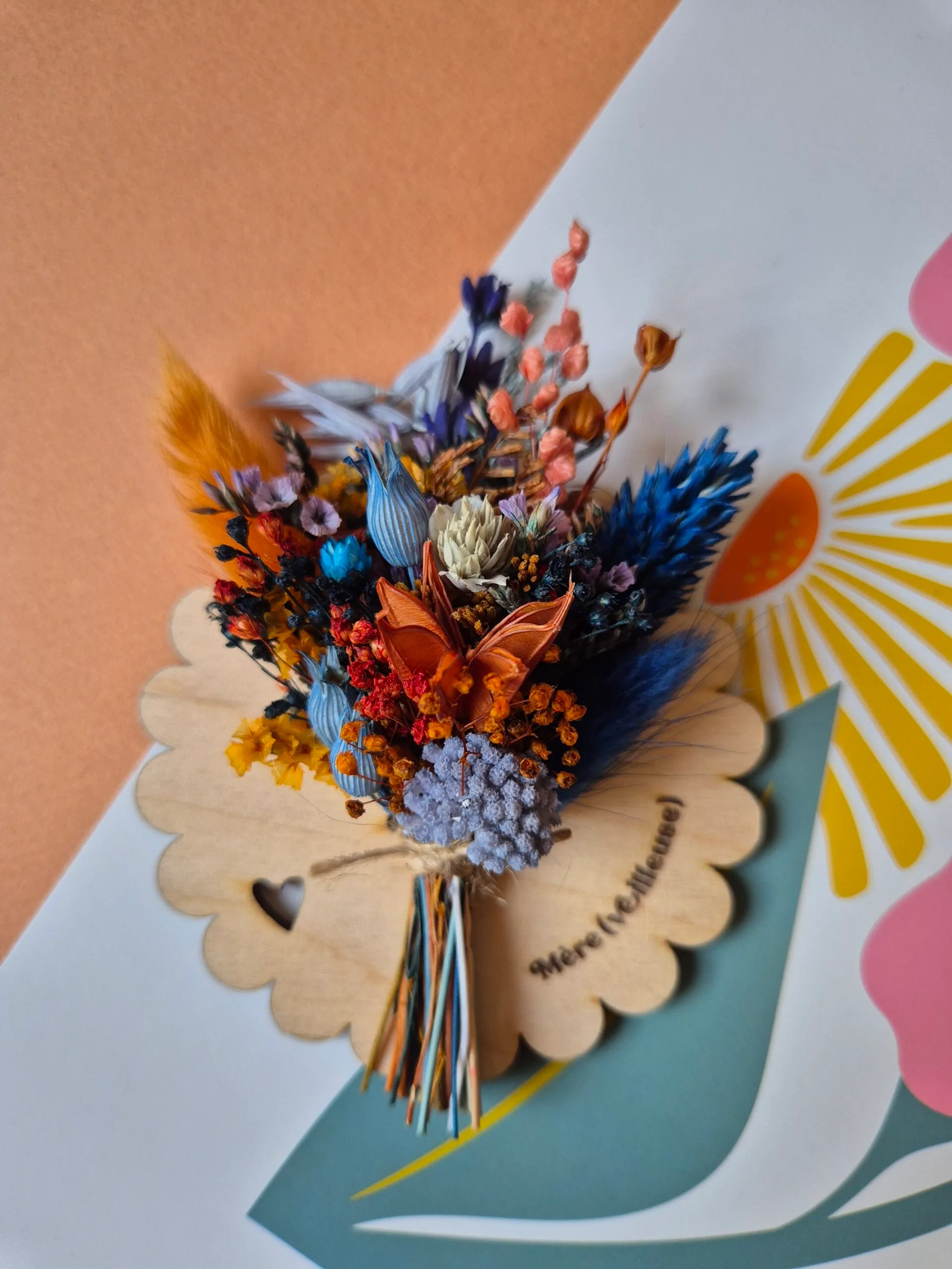 Aimant mini bouquet fleurs séchées sur support en bois (cadeau pour maman) – Image 7