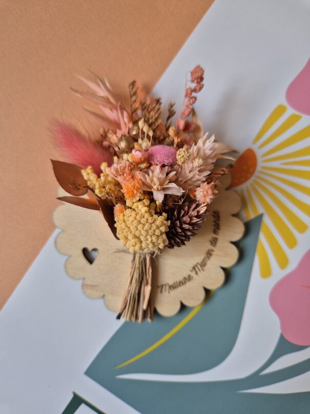 Aimant mini bouquet fleurs séchées sur support en bois (cadeau pour maman) – Image 25
